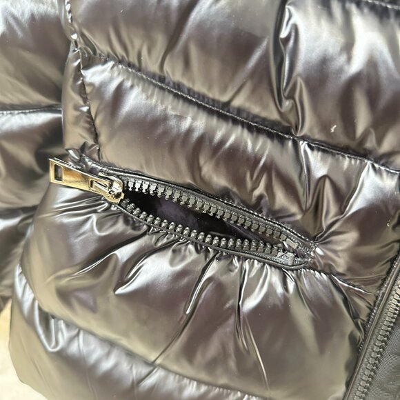 Moncler Black Shiny Quilted Puffer Jacket - Women’s Cinched Waist, High Collar - Picture 5 of 8